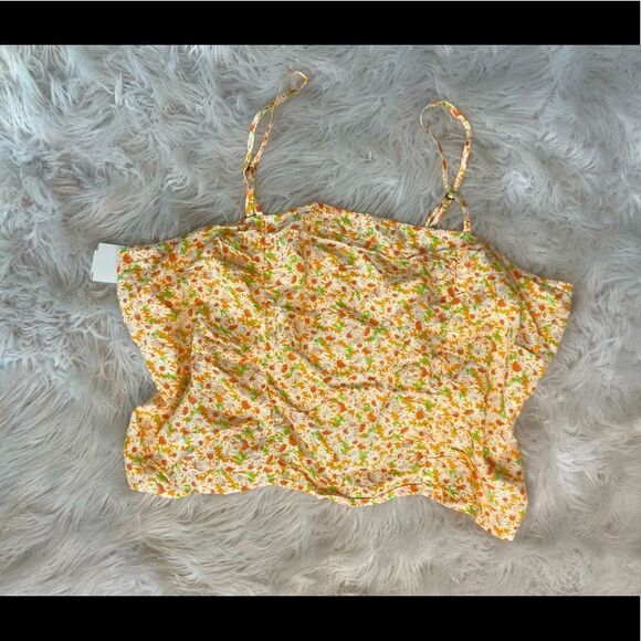 Bp Nordstrom Ruched Cropped Cami Orange Daisy Print Size 2X NWT - Picture 2 of 5